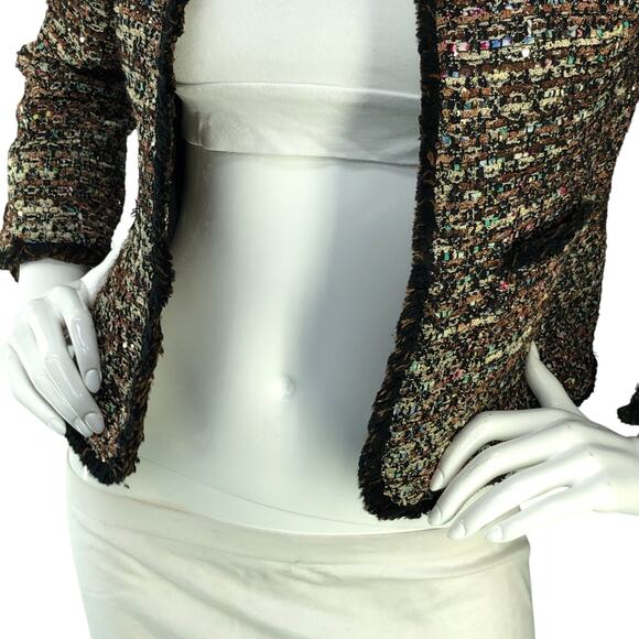 Ann Taylor Petite Womens Size 2P Blazer Cardigan Fringe Tweed Multicolor Sparkle - Picture 3 of 15